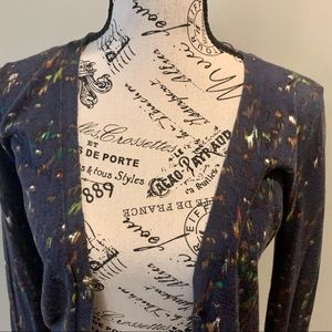 Navy Blue Multicolor Splatter Pattern Cardigan
